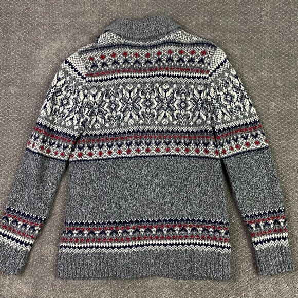 Abercrombie & Fitch Cardigan Sweater Men's Large Fair Isle Shawl Collar Merino - Picture 4 of 9